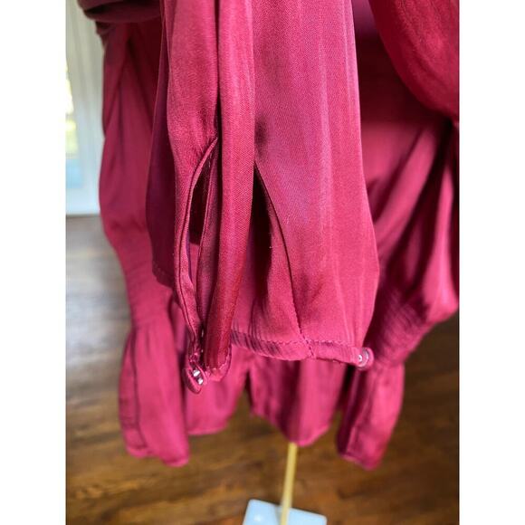 Banana Republic Satin Peplum Blouse Smocked Romantic Boho Summer Spring - Picture 7 of 12